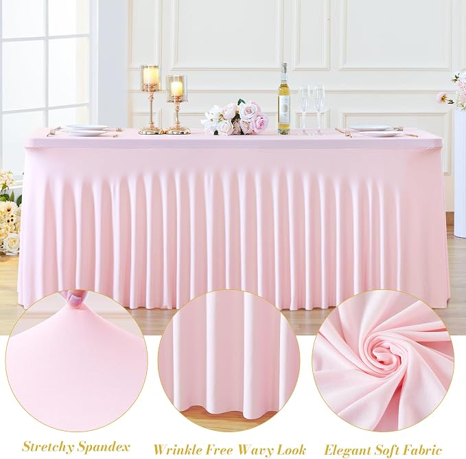 2 Pack Pink Table Cloth for 8 Foot Rectangle Tables Spandex Fitted Tablecloth 8ft Stretch Table Covers Skirt Pink Banquet Tablecloths Wrinkle Free Tablecloth for Party Wedding Birthday Event - Image 5