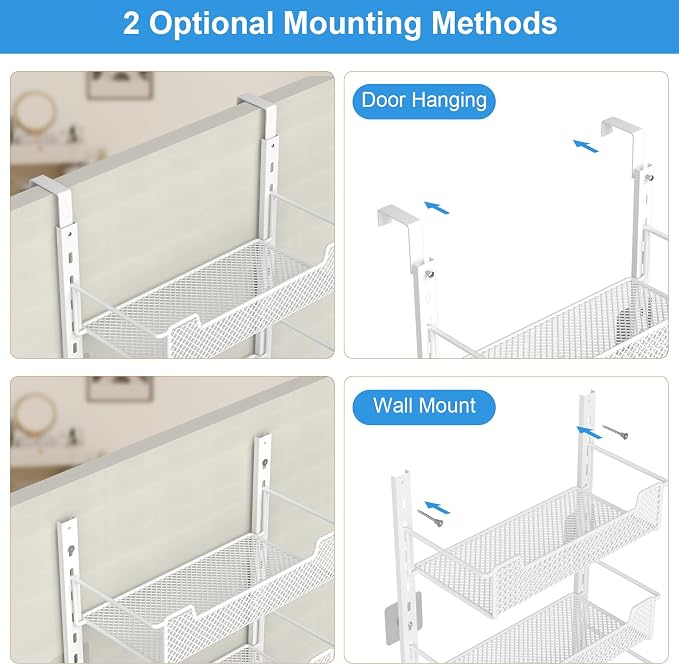 VyGrow 12.3" W Narrow Over the Door Pantry Organizer, 6-Tier Over the Door Organizer with Adjustable Basket, Pantry Door Organization for Pantry Kitchen Storage Room Spice Rack, White - Image 5