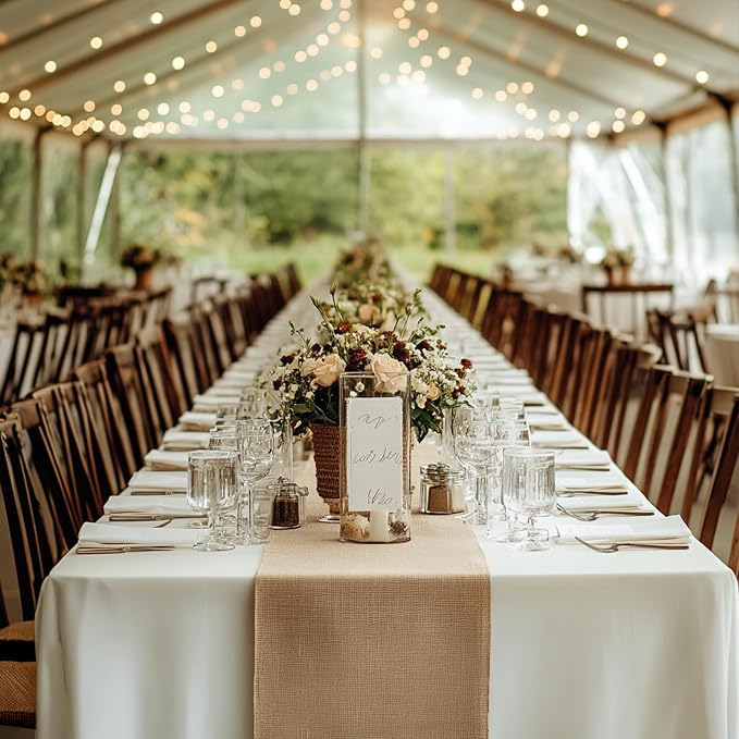 12 Pack Burlap Table Runners 12x108 Inch - Natural Jute Rustic Farmhouse Table Runner Decor for Western Wedding, Farmhouse Party, Holiday & Kitchen Dining Table (Brown, 12x108 12PC) - Image 2