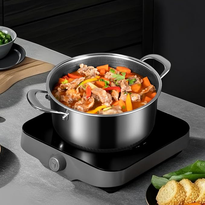 Hybrid Nonstick 7.5 QT Stockpot with Lid, Stainless Steel Stockpot with Honeycomb Texture,Compatible with All Cooktops,Dishwasher and Oven Safe - Image 4