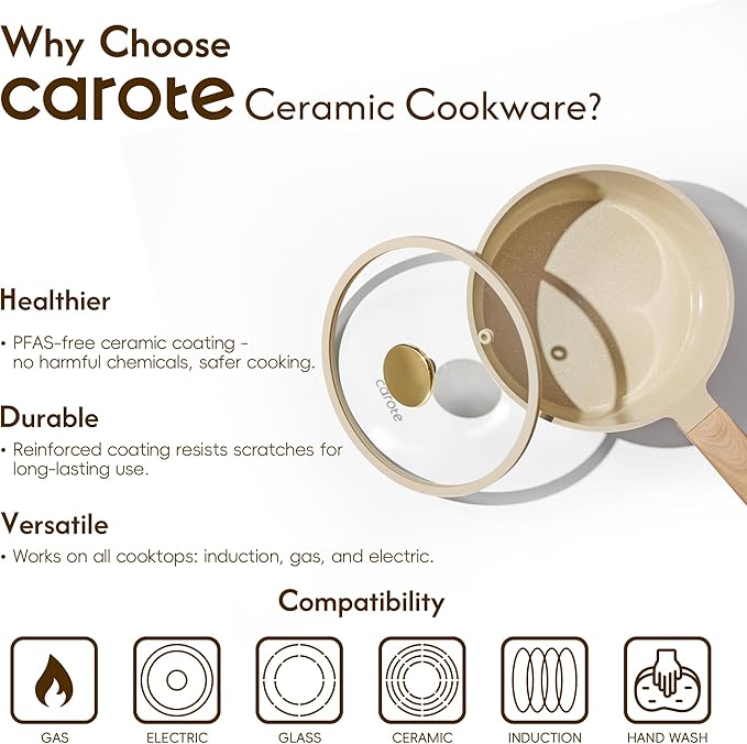 CAROTE Ceramic Nonstick 1.5Qt & 2.5Qt Sauce Pan Sets with Lid - Image 5