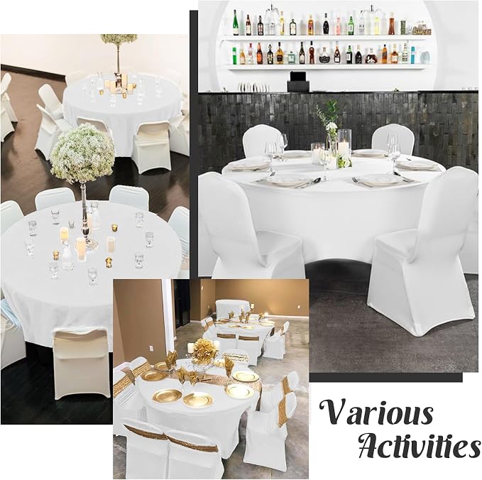 HAISIWLKJ 6Pcs 6FT White Round Spandex Tablecloth 72 inch Stretchable Table Cover Tight Fit Stretch Tablecover Wrinkle Resistant Washable Table Cloth for Weddings Birthday Banquets Parties Festival - Image 7