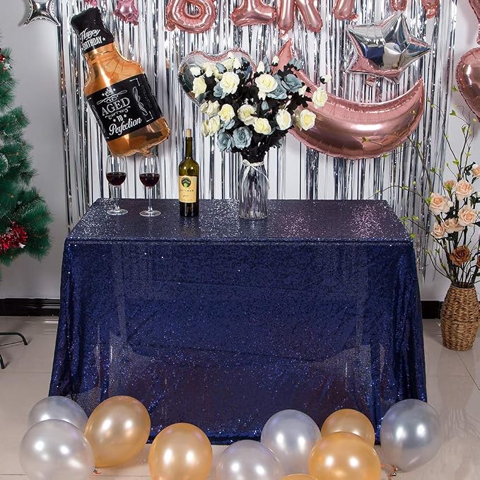 JYFLZQ Navy Blue Sequin Tablecloth Glitter Table Cover 60''x102'' Rectangle by JYFLZQ