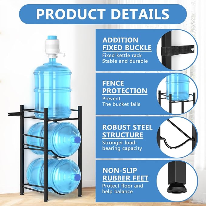 Small 5 Gallon Water Jug Holder, 3 Tier Water Jug Stand Holder 5 Gal Water Bottle Storage Rack Organizer for Kitchen, Office, Garage - Image 7