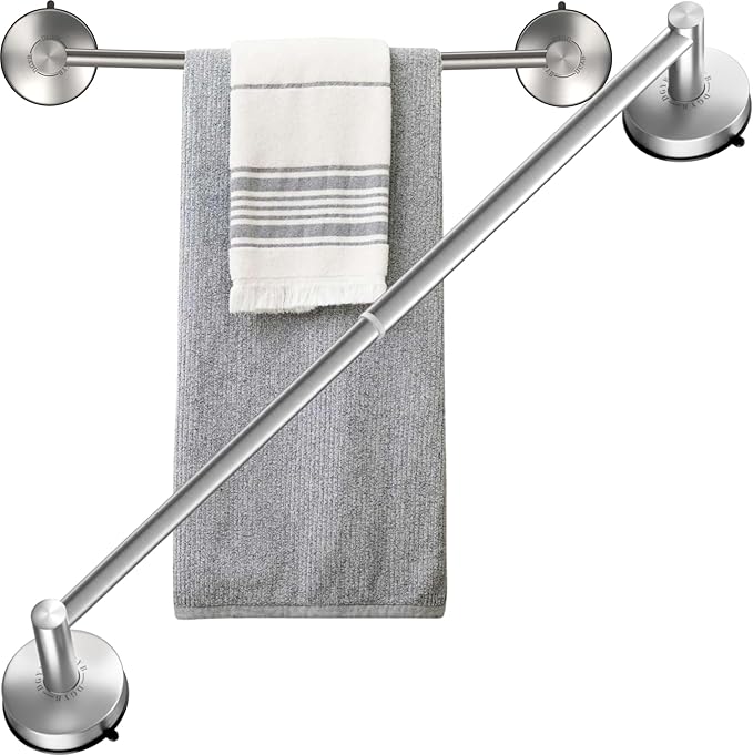 DGYB Adjustable Suction Cup Towel Bar for Bathroom 14-27 Inch Brushed Towel Rack No Drill Removable Shower Towel Holder for Glass Door by DGYB