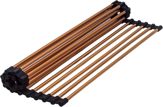 Strictly Sinks Stainless Steel Roll Up Dish Drying Rack – Copper 16 Inch Over The Sink Drying Rack Ideal for Apron Workstation Sinks Only – Multipurpose Foldable Dish Rack (16-3/8″ x 13″ x 3/8″) by SSTRICTLYKITCHENBATH