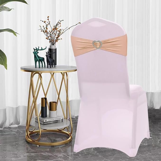 Nude Chair Sashes 50 Pack Spandex Nude Sashes for Chairs Covers Universal Stretch Chair Sashes Band with Heart Buckle Slider for Wedding Banquet Party Decorations - Image 4