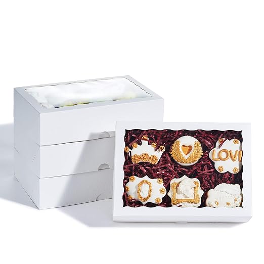 50PCS 10 x 7 x 2.5 inches One Piece White Bakery Boxes, Strawberry Boxes, Elegant White Cookie Boxes with Display Window - Image 9