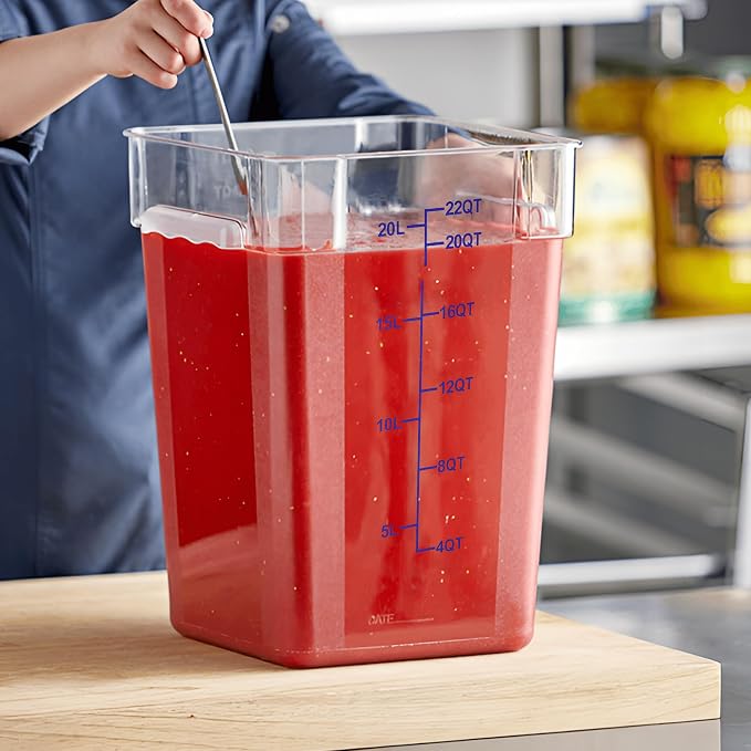 BIEAMA 4 Pack 22 Qt Square Food Storage Containers with Lids, NSF, Clear | Commercial polycarbonate containers with scale markings and handles; stackable for prep, brining, fermentation & bulk storage - Image 9