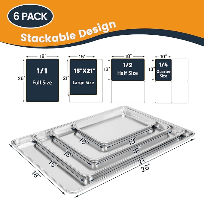 6 Pack Aluminum Baking Sheet Pan, 21 x 15 in | NSF, Aluminum Commercial Cookie Sheets, Non-Stick, Oven Safe Up to 500℉ - Image 7