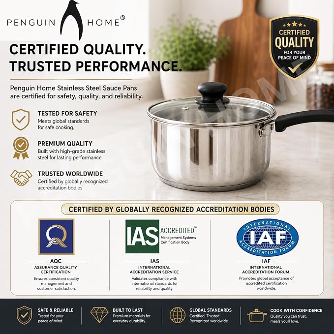 Penguin Home Professional Induction-Safe Saucepan with Lid, Stainless Steel, 16 cm, 1.5 L - Image 5