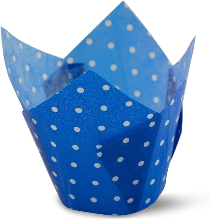 SimpleGood Polka Dot Blue Tulip Baking Cups Cupcake Liners Muffin Liners Greaseproof Paper 100 by SimpleGood