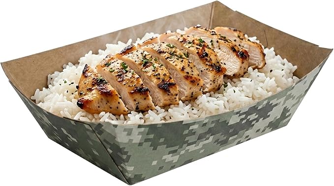 Restaurantware-Bio Tek 1/2 Pound Food Trays, 400 Disposable Paper Food Trays - Heavy-Duty, Greaseproof, Camouflage Paper Food Boats, For Snacks, Appetizers, Or Treats, Use At Parties Or Carnivals by Restaurantware