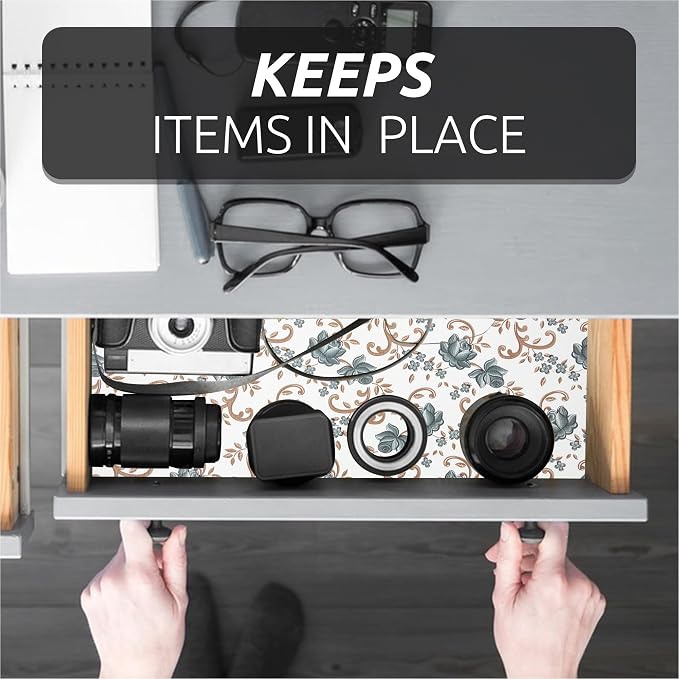 FIFTY FEET 18X96 Inch Shelf Liner for Kitchen Cabinets, PVC Drawer Liner for Dresser Non-Slip Bathroom, Non-Adhesive Cabinet Liner Washable (Black Floral)(2 Roll) - Image 6