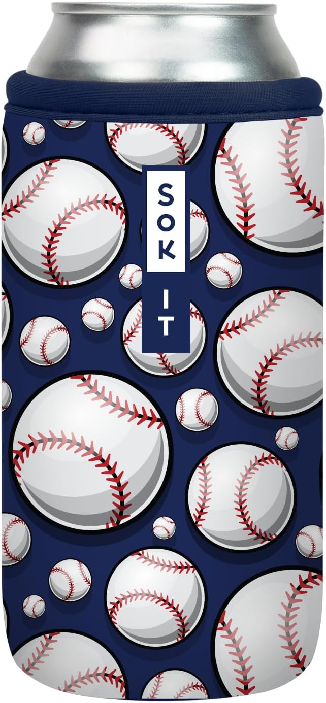 Sok It CanSok Sleeve for Beer & Soda Insulated Neoprene Cover (Baseball, 16oz Can Sleeve)