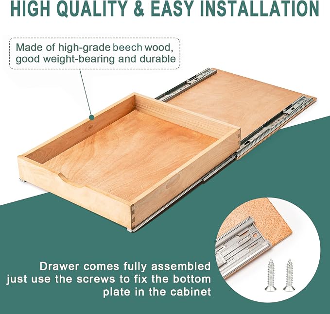 Fully Assembled Pull Out Cabinet Drawer, Wood Pull Out Cabinet Organizer, Soft Close Slide Out Pull Out Drawers for Kitchen Cabinets, Fast and Easy DIY Installation, 18”W x 21”D - Image 5