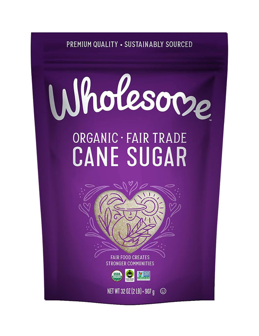 Wholesome Sweeteners 32-Ounce Organic Cane Sugar, Fair Trade, Non GMO, Gluten Free, Pure & Vegan, for Baking and Sweetening, 6 Pack
