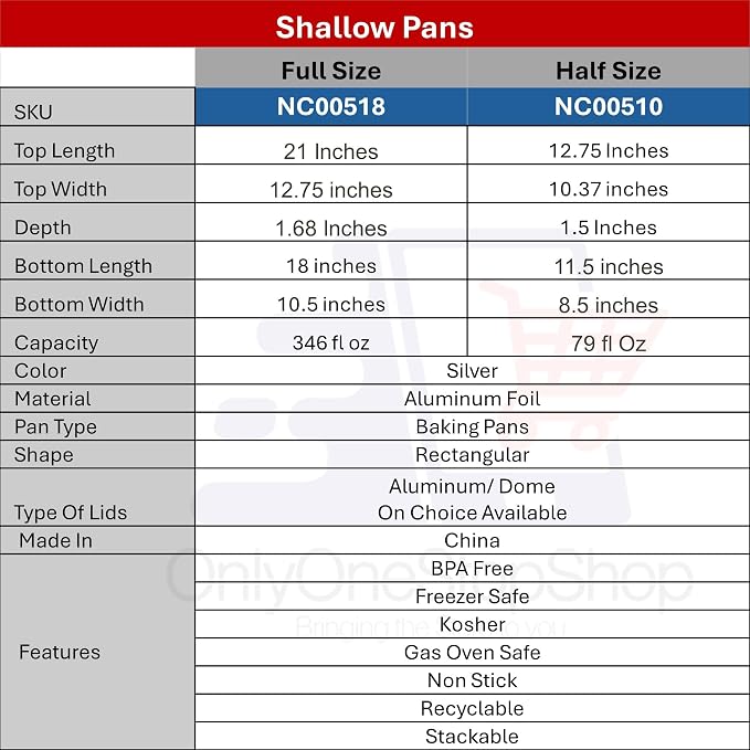 Aluminum Half Size Shallow Pan With Lid - Foil Disposable Shallow Pans for Food Prepping - 100% Recyclable half size pans - Perfect for Cookware - Set of 40 - Image 3
