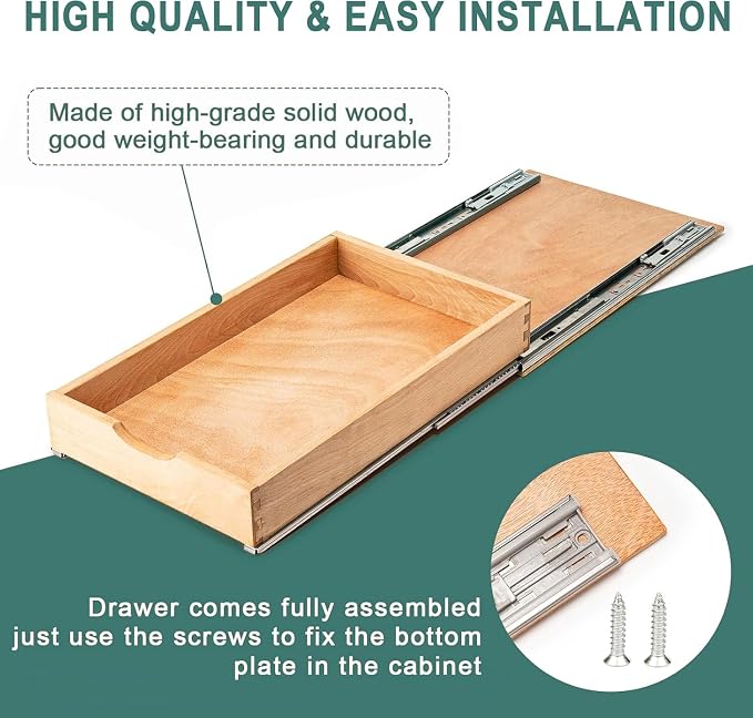 Pull Out Drawers for Kitchen Cabinets, Fully Assembled Wood Cabinet Pull Out Drawer, Pull Out Cabinet Organizer, Fast and Easy DIY Installation, 16”W x 21”D - Image 5