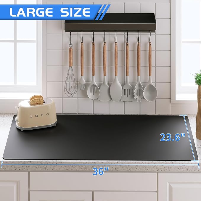 Warome Silicone Mat,36"x 23.6" Heat Resistant Mats for Countertop Protector,Nonstick Silicone Craft Mat/Placemats,Washable Silicone Mats for Kitchen Counter,No Creases Counter Mat-Black - Image 4