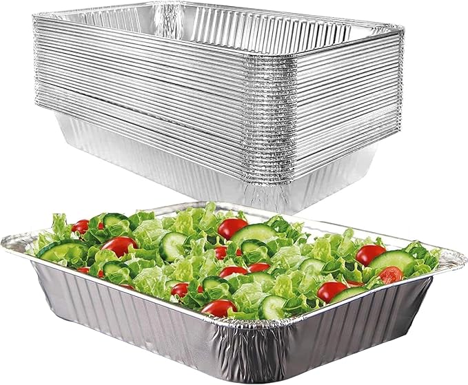 Mistari Deep Foil Pans 21x13 Aluminum Pans Large Disposable Food Containers Extra Heavy Duty Chafing Trays for Baking, Cooking, Heating, Storing, Prepping Food Silver, No Lids (30) by Unknown