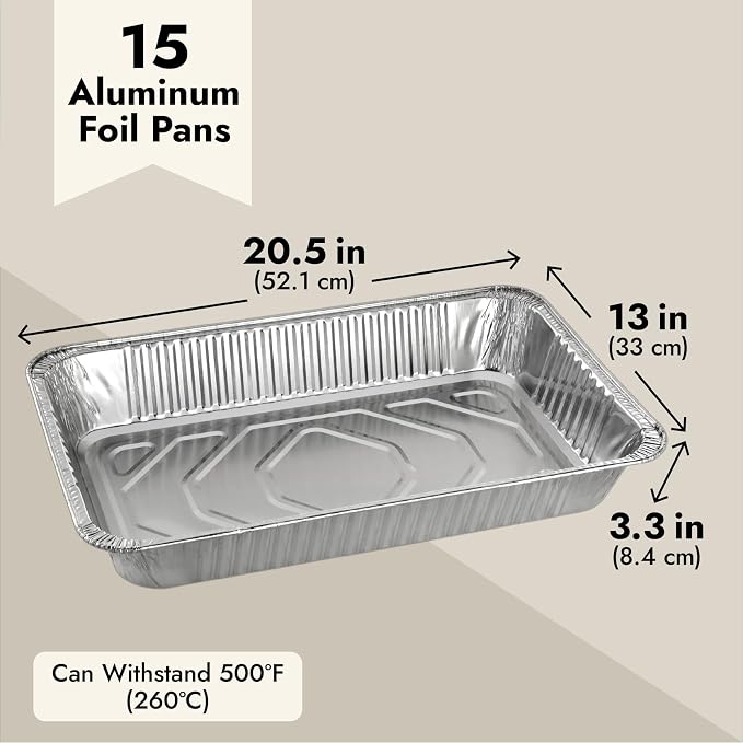 Juvale Aluminum Foil Pans 21x13 (15 Pack) Full Size Disposable Trays for Steam Table, Food, Grills, Baking, BBQ - Image 4