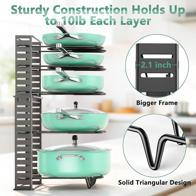 ORDORA Pots and Pans Organizer Under Cabinet Expandable, 8-Tier Adjustable - Image 6
