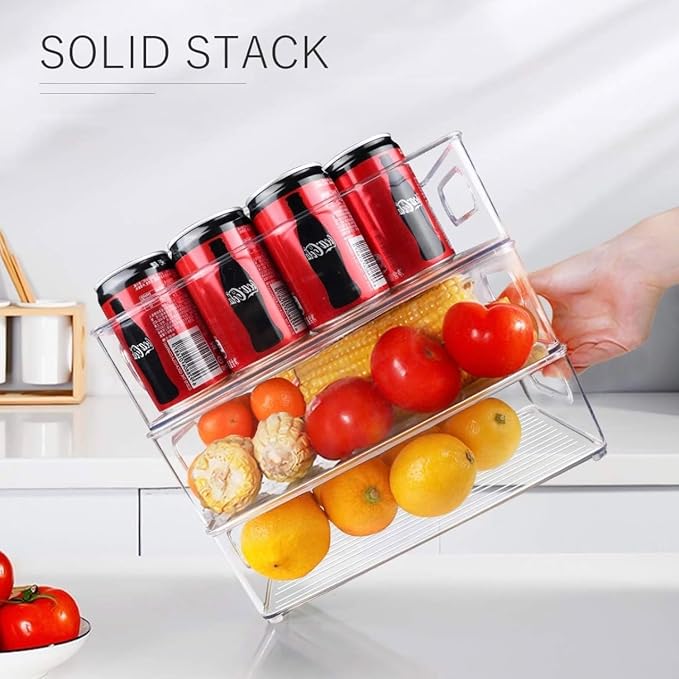12 Pack Refrigerator Organizer Bins | 3 Sizes Stackable Clear Pantry Storage with Handles for Fridge, Freezer, Shelves, Drawer, Snack Organizer for Home & Kitchen - Image 7