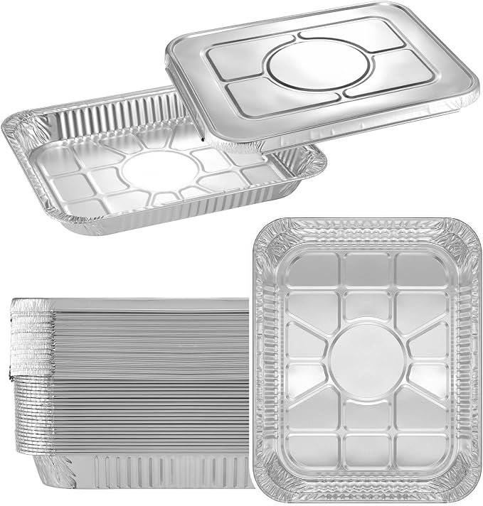 Half Size Shallow Steam Table Pans with Foil Lids, 25 Pack by MESTAEK