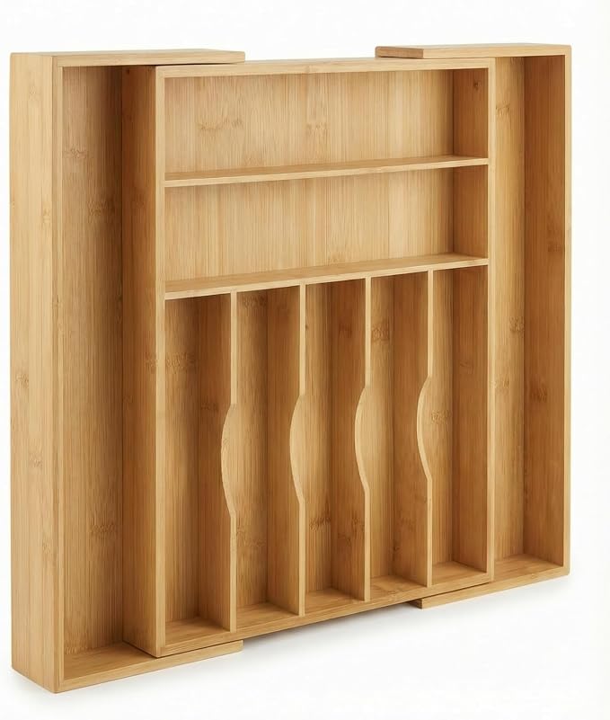 Expandable Bamboo Silverware Drawer Organizer, 5-7 Compartments by Unknown
