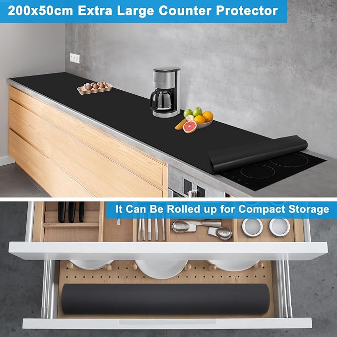 AECHY Extra Large Silicone Mat 78.74”x19.69”x0.08”, Multipurpose Silicone Mat Thick Heat Resistant Mat Shipped Rolled Up Kitchen Counter Mat Nonslip Silicone Mats for Kitchen Counter Black | Thick Nonslip Silicone Counter Mat, Waterproof Kitchen Counte... - Image 3