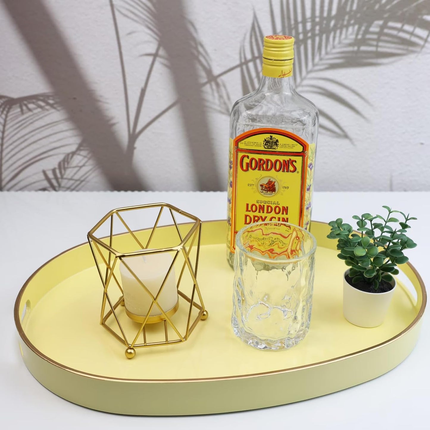 Spsyrine Yellow Plastic Serving Tray for Ottoman, Coffee Table, Oval Decorative Tray for Entertaining, Outdoor, Living Room, Home Decor