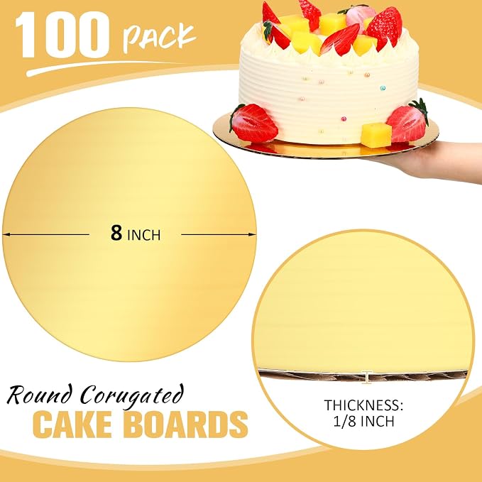 Potchen 100 Pack 8 Inches Round Cake Boards Cardboard, Gold - Image 2