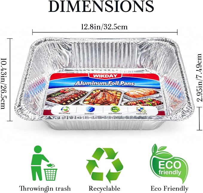 WIKDAY 100 Pack 9x13 Foil Pans with Lids Disposable Aluminum | Heavy Duty, Baking Pans, Aluminum Foil Food Containers, For Baking, Cooking, Meal Prep, Food Storage, Catering & Parties - Image 2