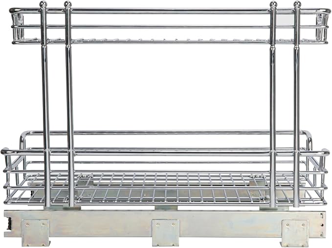 Household Essentials Glidez 2‑Tier Large Multipurpose Chrome‑Plated Steel Pull‑Out/Slide‑Out Under Sink Organizer, Chrome Finish - Image 8