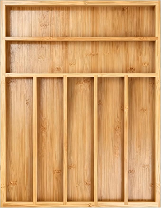 Bamboo Silverware Drawer Organizer, 7 Slots Kitchen Drawer Tray | Bamboo Kitchen Drawer Cutlery Organizer, Utensil Holder, Flatware Organizer Tray (11.8"x15.7"x1.7"), Natural - Image 8