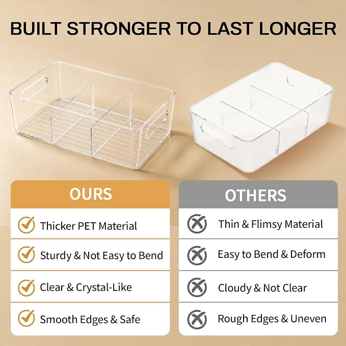 Mpotmiy 8-Pack Pantry Organizers and Storage, Clear Fridge Organizer Bins | Clear stackable plastic bins with removable dividers for packets, snacks, pouches and spices in pantry, fridge or freezer. - Image 9