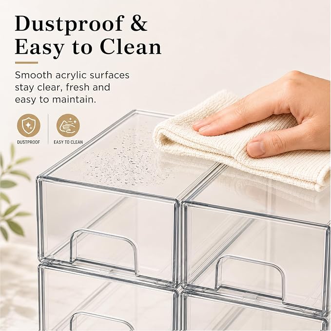 Clear Stackable Storage Drawers: Acrylic Organizer Bins 4 Pack | for Baby Bottle makeup Ideal for Countertop, Vanity, Station, Bathroom, Kichen Cabinet Pantry Organization - Image 8