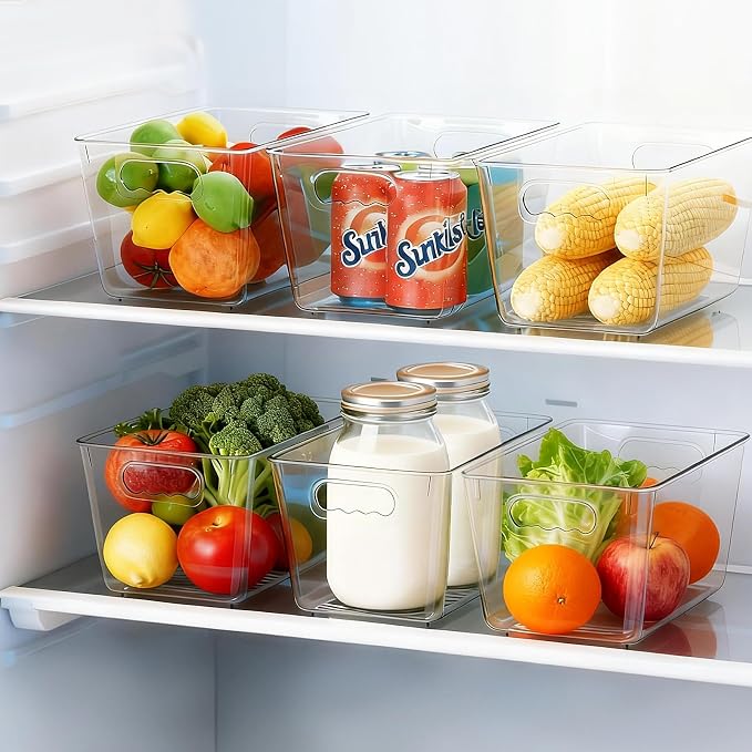 Clear Fridge Organizer Bins with Handles, 6 Pack Medium 10×6×5 Inch - Image 4