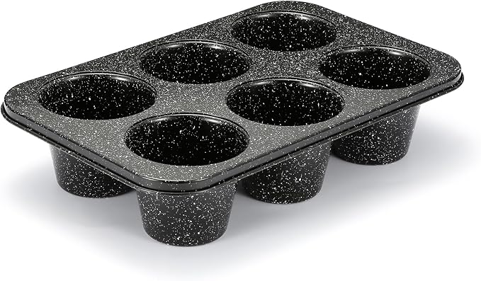 Monfish Jumbo muffin pan 6 Cup, deep muffin pan extra large cupcake tin black granite finish carbon steel baking pan 3.5dia x3 inch cup - Image 3