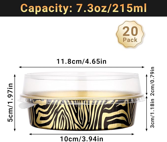 Beasea 7.3oz Cheesecake Pan with Lids, 20 Pack 4 Inch Round Aluminum Foil Disposable Tart Tins, Cupcake Container with Lids Mini Pie Tart Pans Baking Cups For Pizza Quiche - Tiger Stripes - Image 2