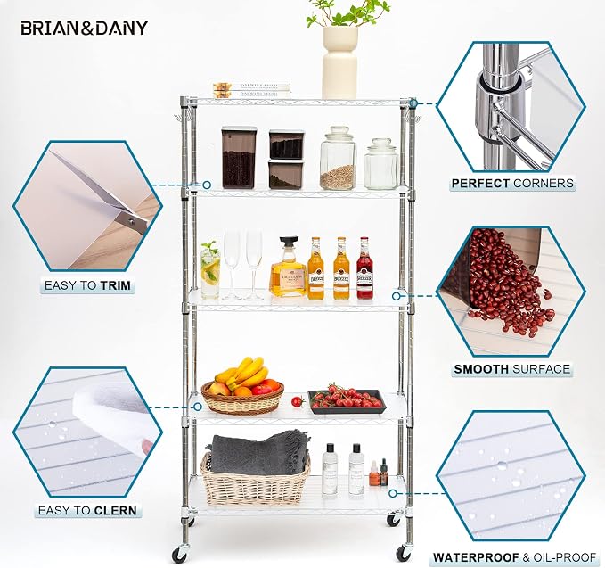 BRIAN & DANY Wire Shelf Liner 14" X 36", Heavy Duty Shelf Liners for Wire Shelving, Waterproof Protector Mats, Set of 5, Transparent - Image 4