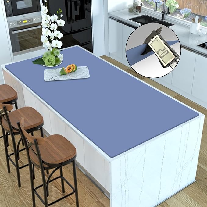Silicone Mats for Kitchen Counter, 47.3"x23.6"x0.08" Largest Heat Resistant Mat Kitchen Island Waterproof 2MM Thick Countertop Protector Mat Nons-slip Extra Large Counter Mat (Lake Blue) by WelcometoULTIBE