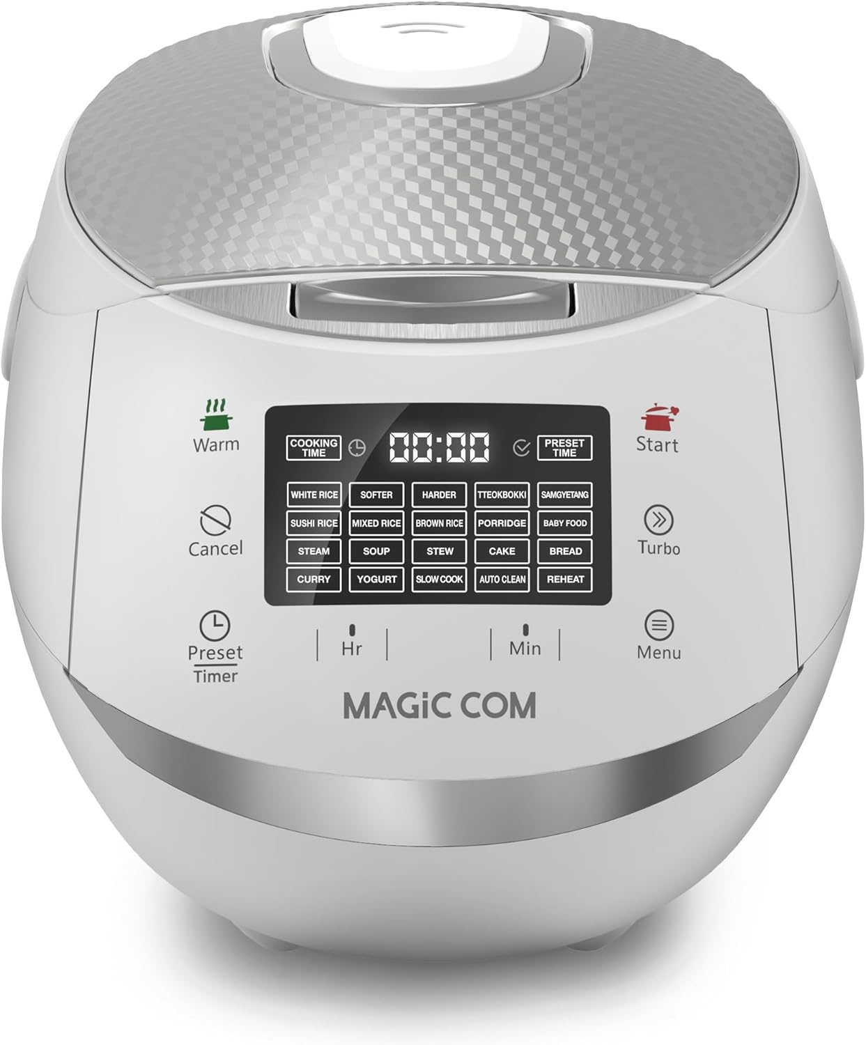 MAGiC COM Rice Cooker, 10 Cup(Uncooked) 20 Cup(Cooked) One Touch Healthy Cooking with 15 Menu Modes, Nonstick Inner Pot, Steamer Basket, Auto Clean, 24 Hour Delay Timer and Auto Keep Warm(White)