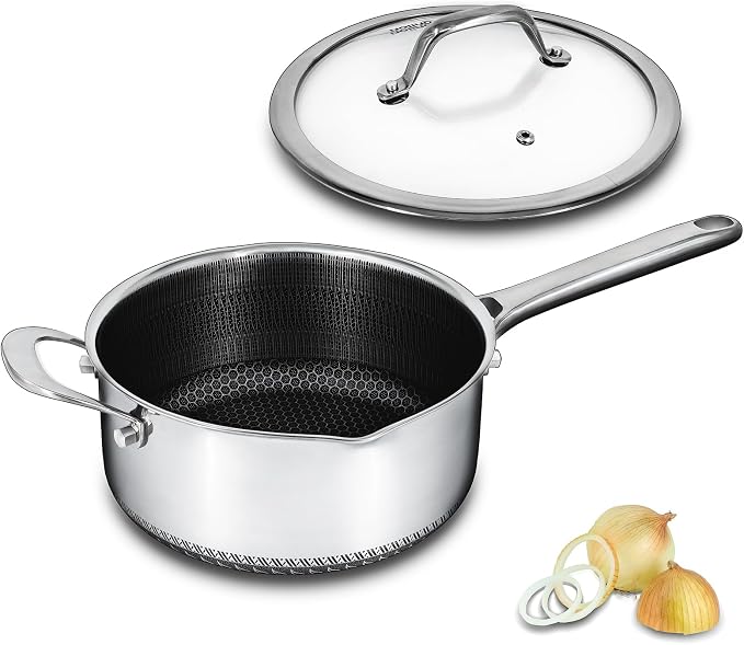 Hybrid Nonstick 4 QT Saucepan with Lid, Stainless Steel Stockpot with Honeycomb Texture,Compatible with All Cooktops,Dishwasher and Oven Safe by Unknown