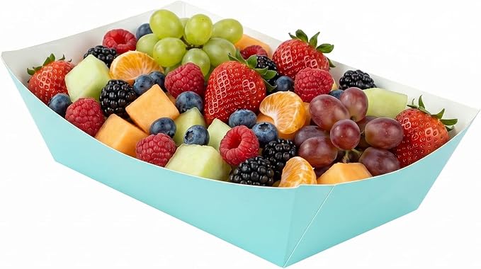 Restaurantware-Bio Tek 2 Pound Food Trays, 50 Disposable Paper Food Trays - Heavy-Duty, Greaseproof, Turquoise Paper Boats, For Snacks, Appetizers, Or Treats, Use At Parties Or Carnivals - Image 6
