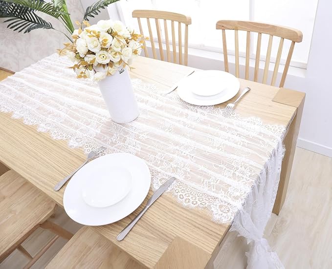 White Lace Table Runner 30 x 120 Inch Vintage Rustic Table Centerpieces - Image 4