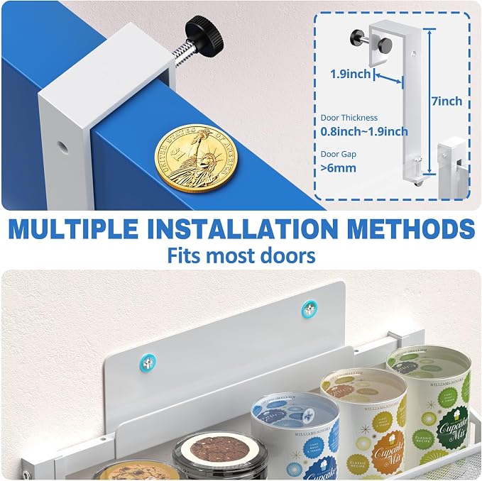 coobest 8-Tier Over the door Spice Rack Organizer, Large Heavy Duty Metal Wall Mount or Over The Door, 2 in 1 Rust-Proof Hanging Storage Shelf for Kitchen Pantry, Bathroom, Laundry Room, Closet - Image 5