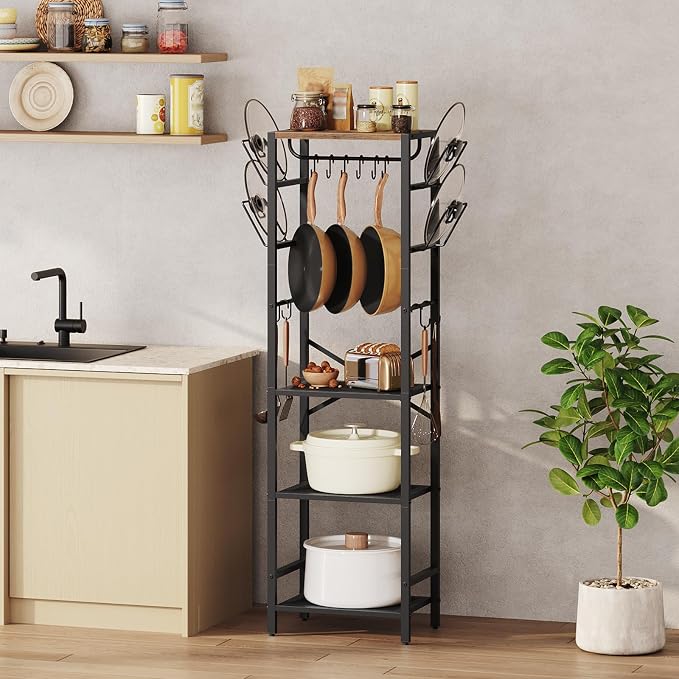 MAHANCRIS 4-Tier Pot Rack, Pots and Pans Organizer for Kitchen Corner, Kitchen Storage Rack with U-Shaped Lid Holders, Freestanding Cookware Stand, Rustic Brown and Black POHR3001 - Image 6