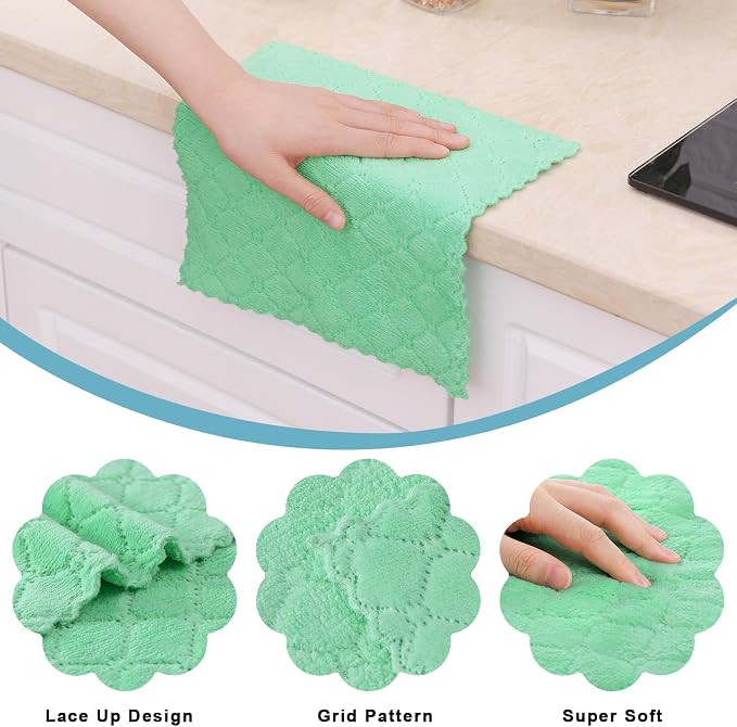 Homaxy 12 Pack Super Soft & Absorbent Dish Cloths, 10" x 10", Green - Image 2